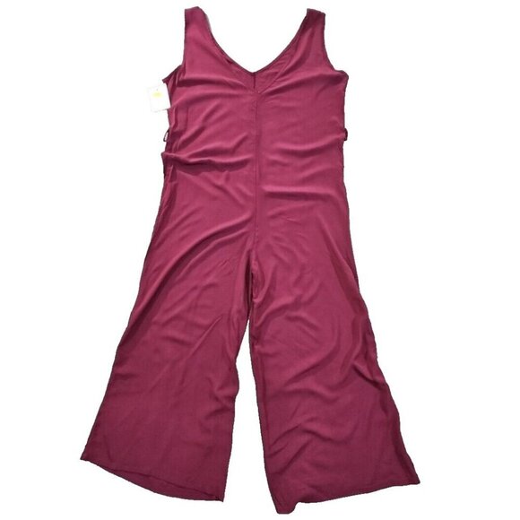 Aux Moda Italian Viscose Jumpsuit Women's Size XL Rose Red Wide Leg Loungewear - Picture 1 of 12